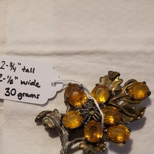 Vintage Floral Brooch with Amber Stones